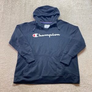 Champion Authentic Athleticwear Sweatshirt‎ Womens 2X Black Hoodie Logo